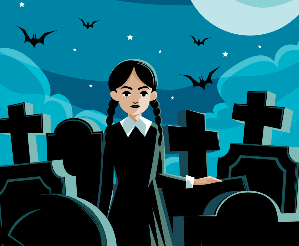 Gothic Girl in Black Dress in Graveyard