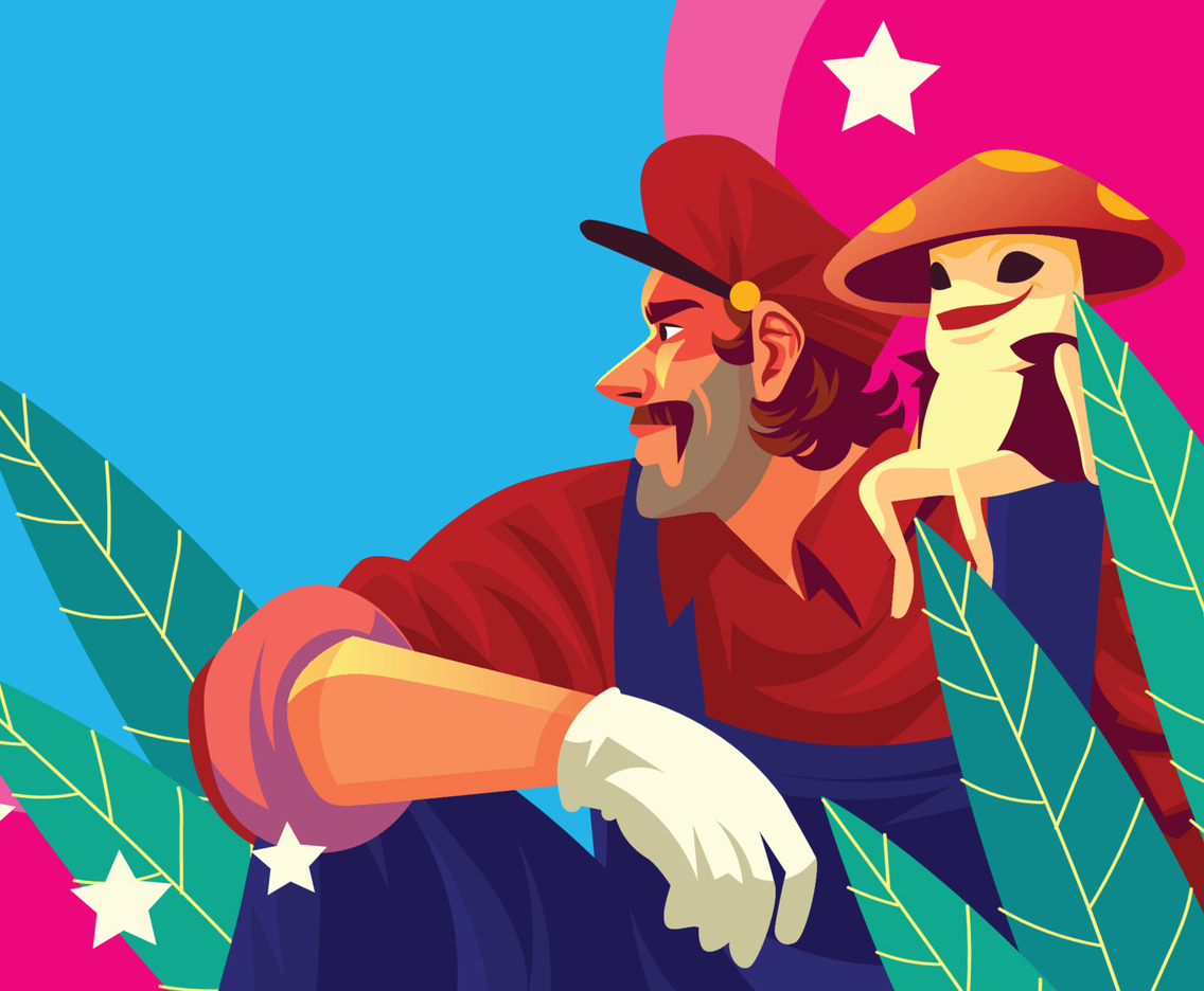 Man With Mushroom Monster Background