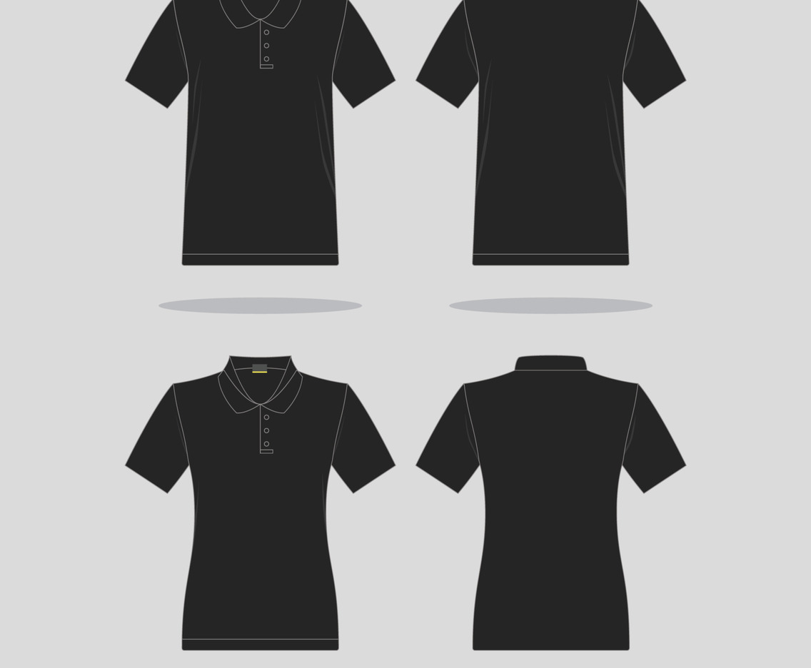 Black Polo Shirt Outline From Font Side and Back