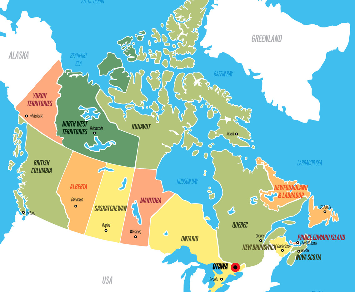 Map of Canada with Surrounding Borders