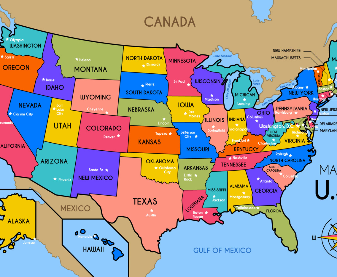 Colorful Map of USA