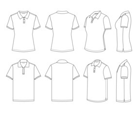 White Outline Female and Male Polo Shirt Mockup