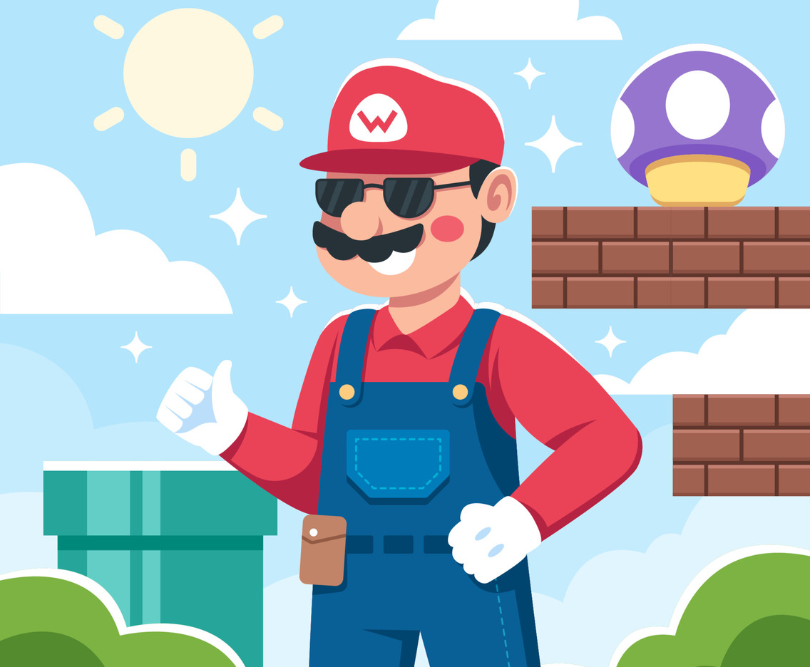 Cool Plumber Character in Red and Blue Costume