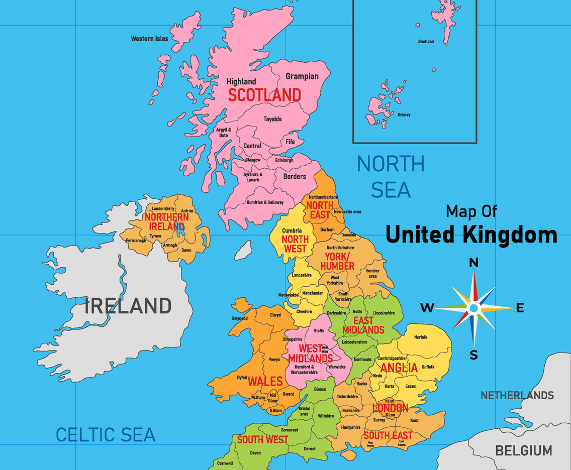 Country Map of United Kingdom Concept