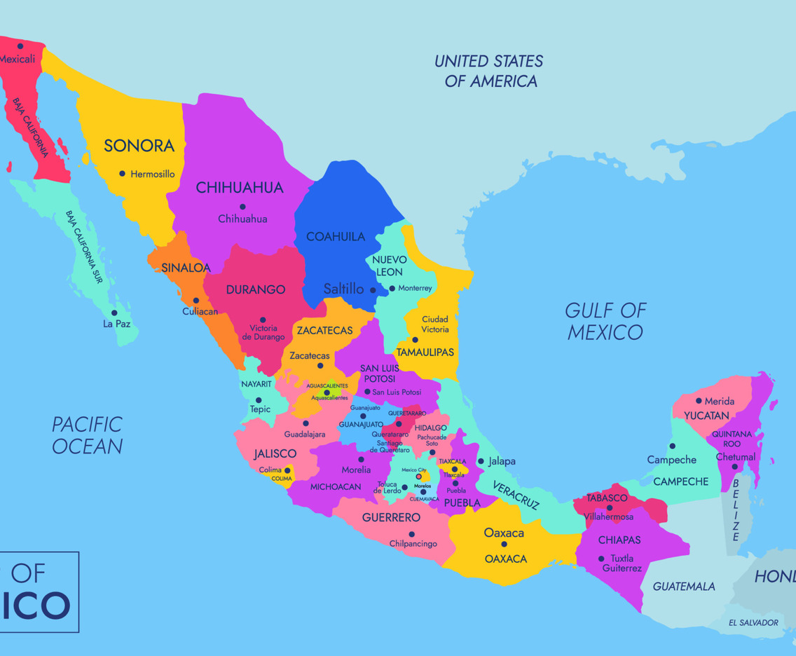 Map of Mexico with all Country Name