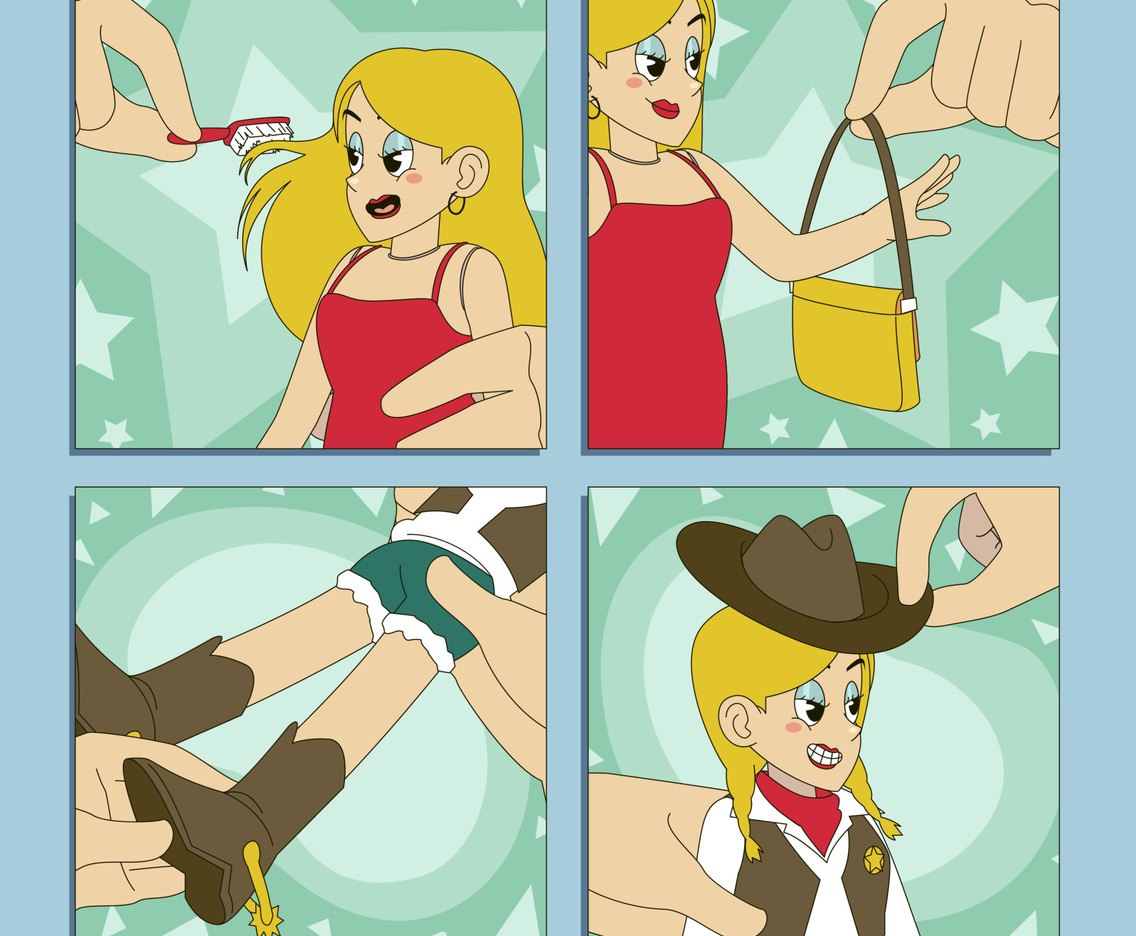 A Girl Changes Cowboy Accessories on Her Doll and Plays With It