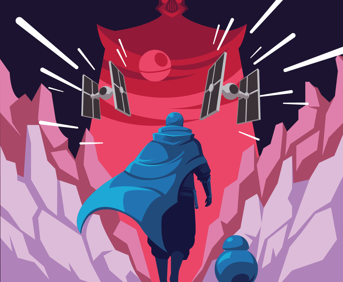 a Soldier and a Robot Ready to Fight in Outer Space