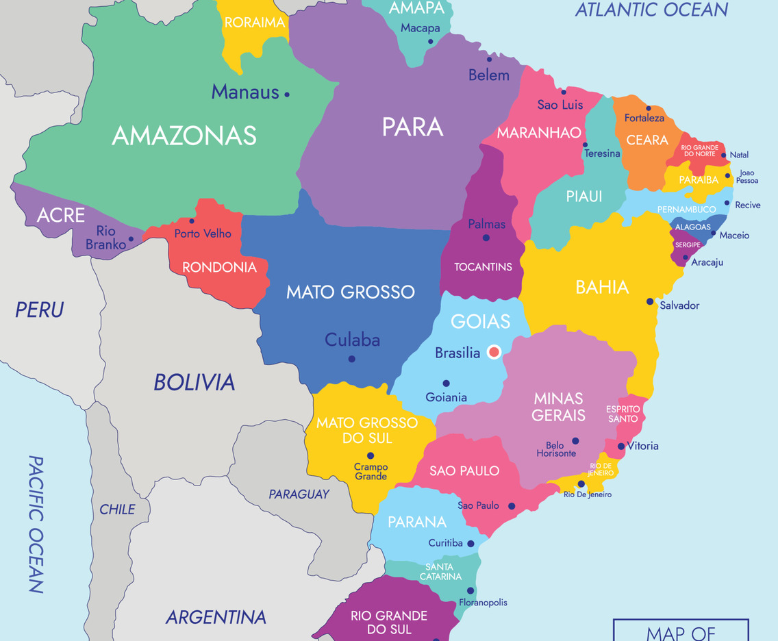 Map of Brazil with Detail Country Name