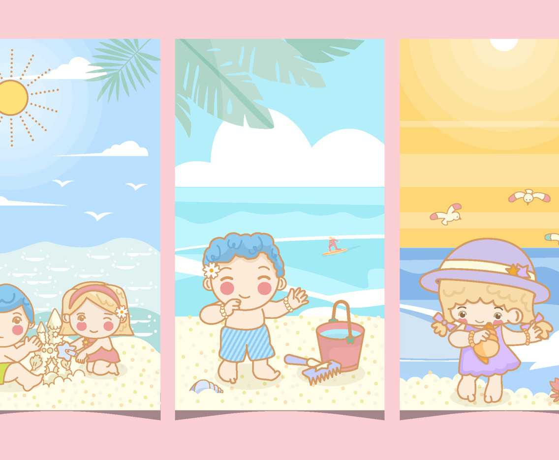 Children Playing in Summer Beach Story Post Concept