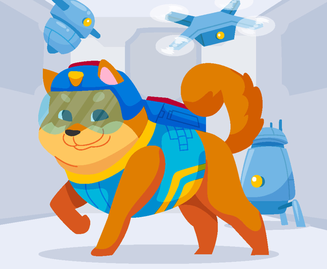 Cute Super Dog Patrolling in Laboratory