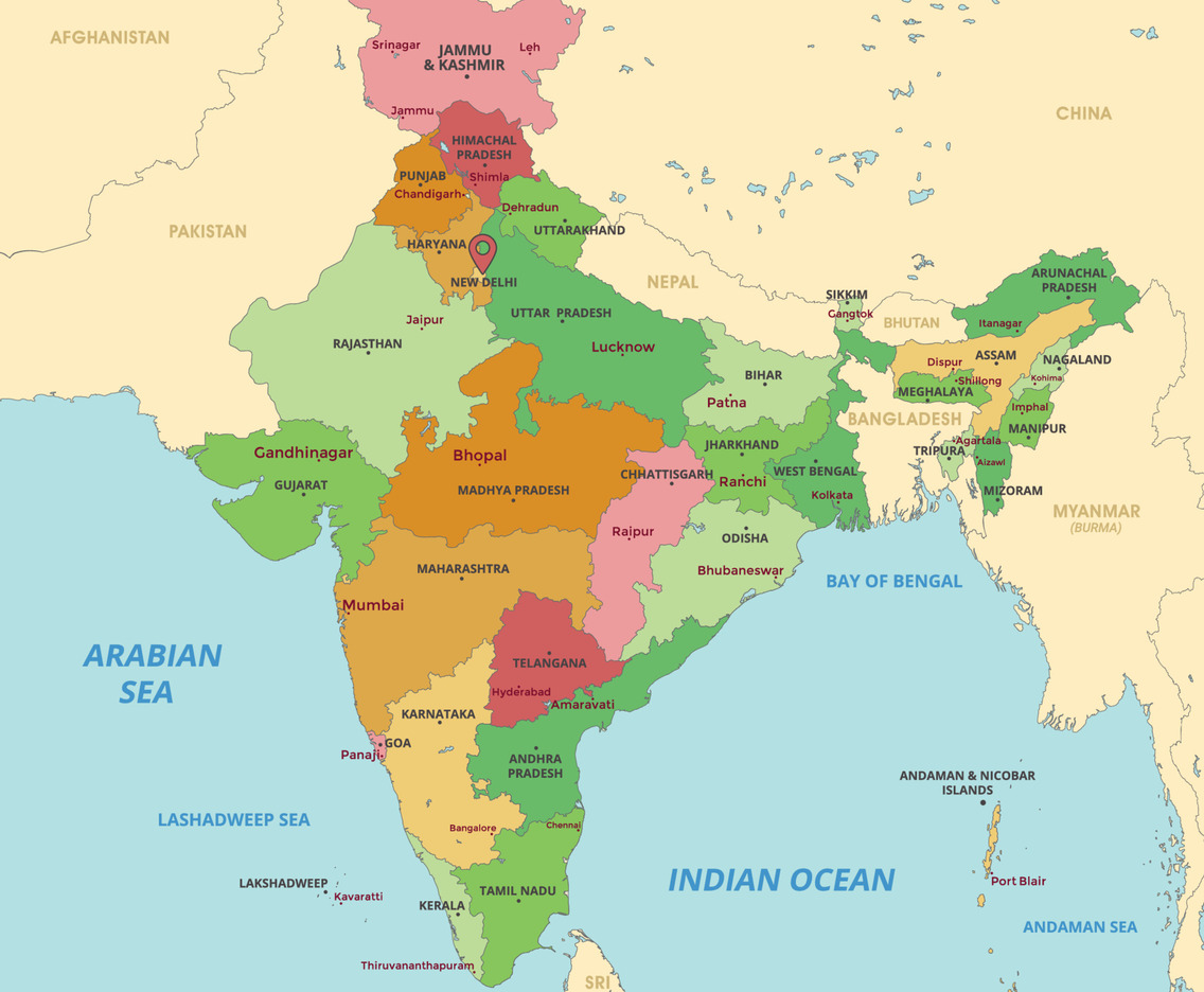 Detailed Country Map of India