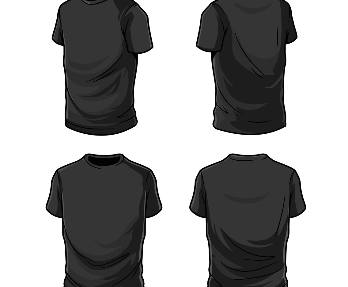 Outlined Black T-shirt Mockup with Four Side