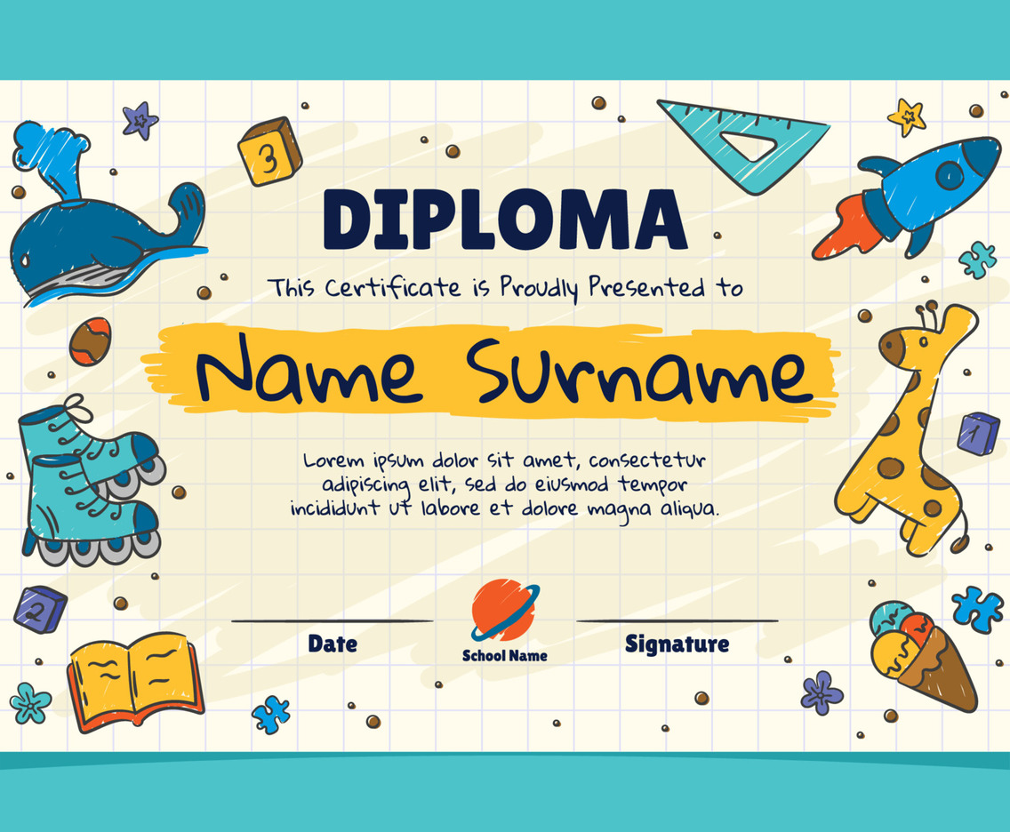 Hand Drawn School Certificate Template for Children