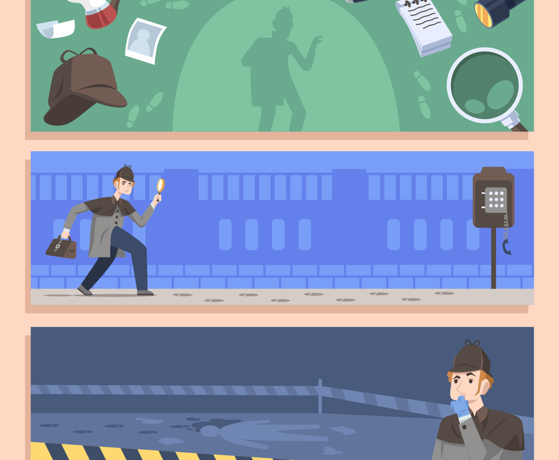 Detective Investigate Crime and Look for Clues Banner