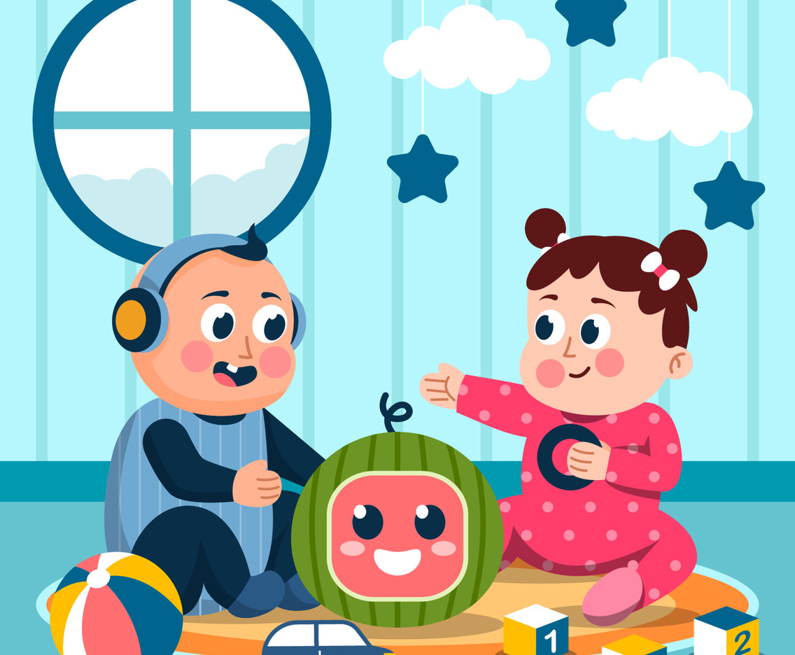 Cute Baby Boy and Girl Playing at Home