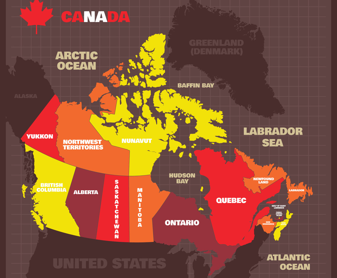 Map of Canada with Surrounding Borders