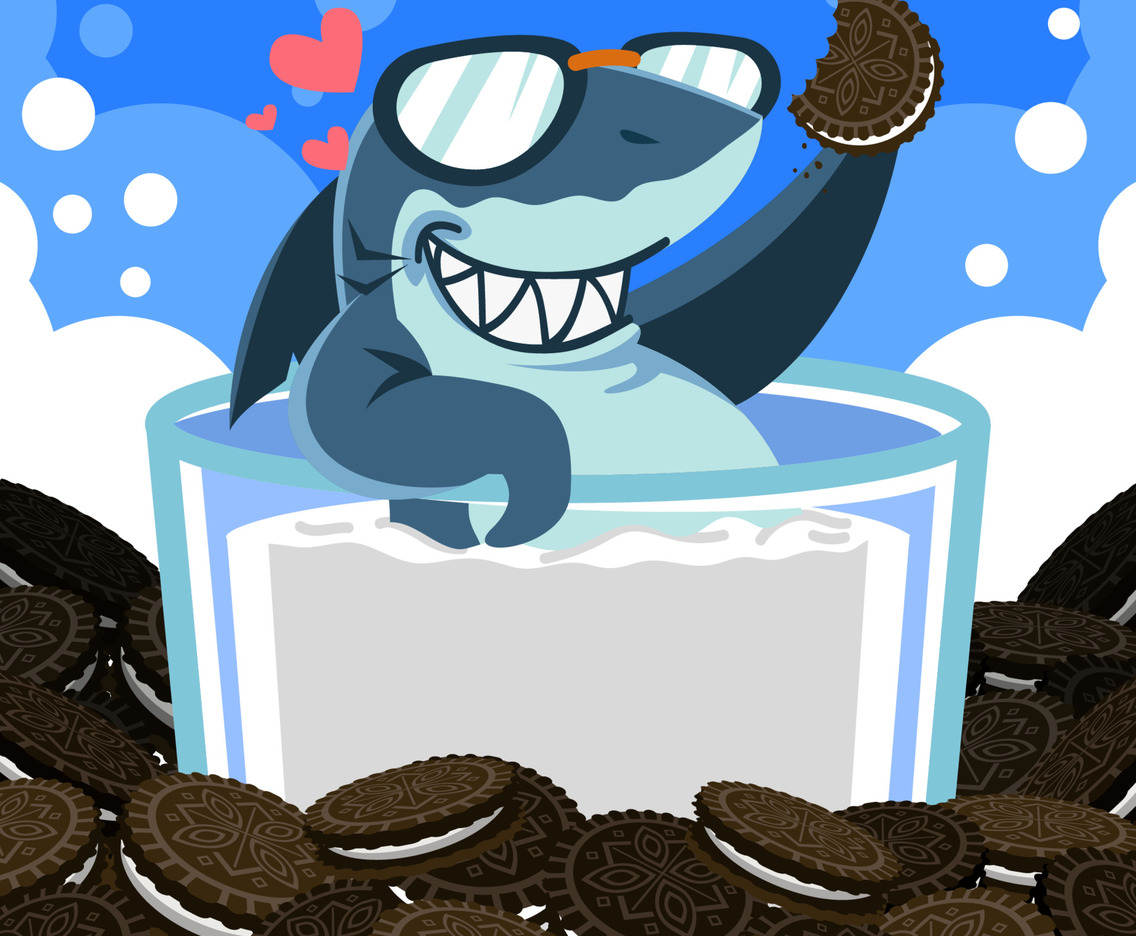 Shark Enjoying the Chocolate Cookies and Milk
