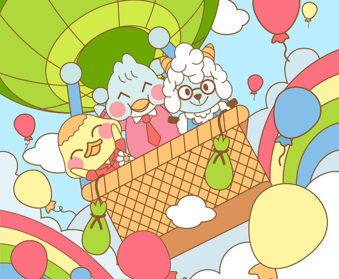 Cute Animal Cartoon Characters Ride a Hot Air Balloon