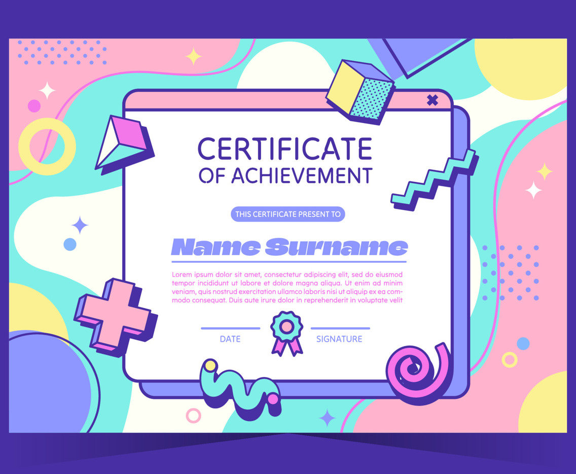 Creative Certificate Template with Abstract Memphis Style