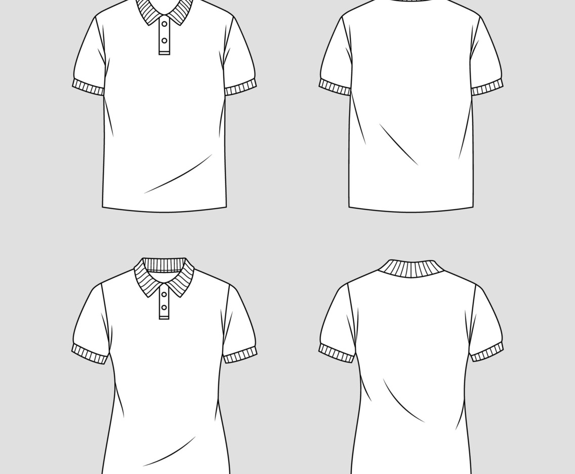 Set of Outlined Polo White Tshirt Template