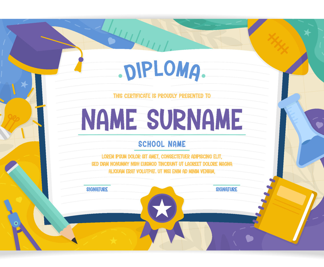 Kinderganten School Diploma Certificate Template