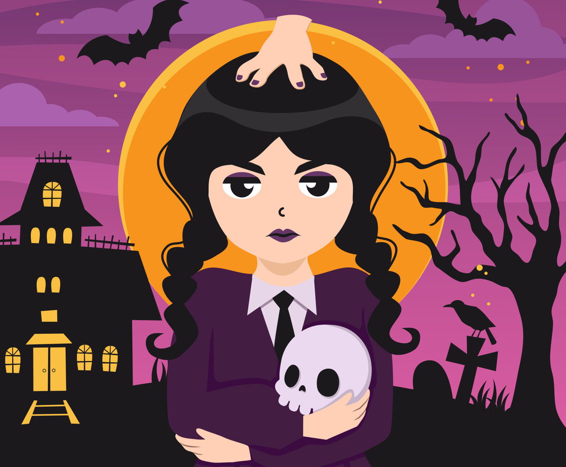 Mysterious Gothic Girl Holding a Skull