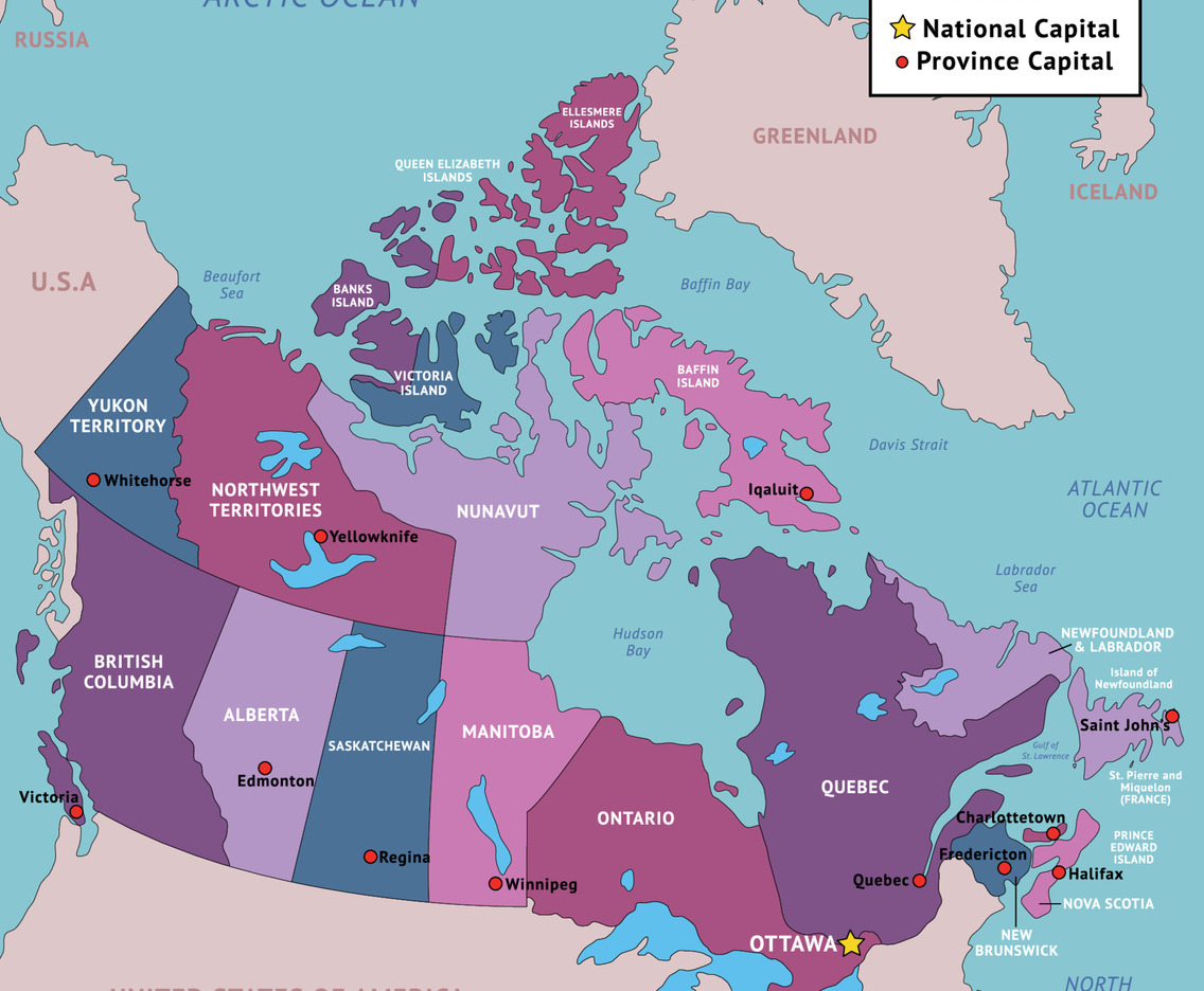 Colorful Country Map Canada