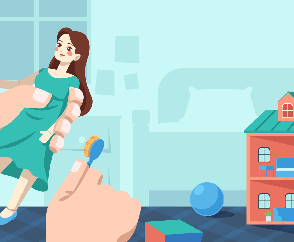 A Girl Holding Beautiful Doll and Playing at Home
