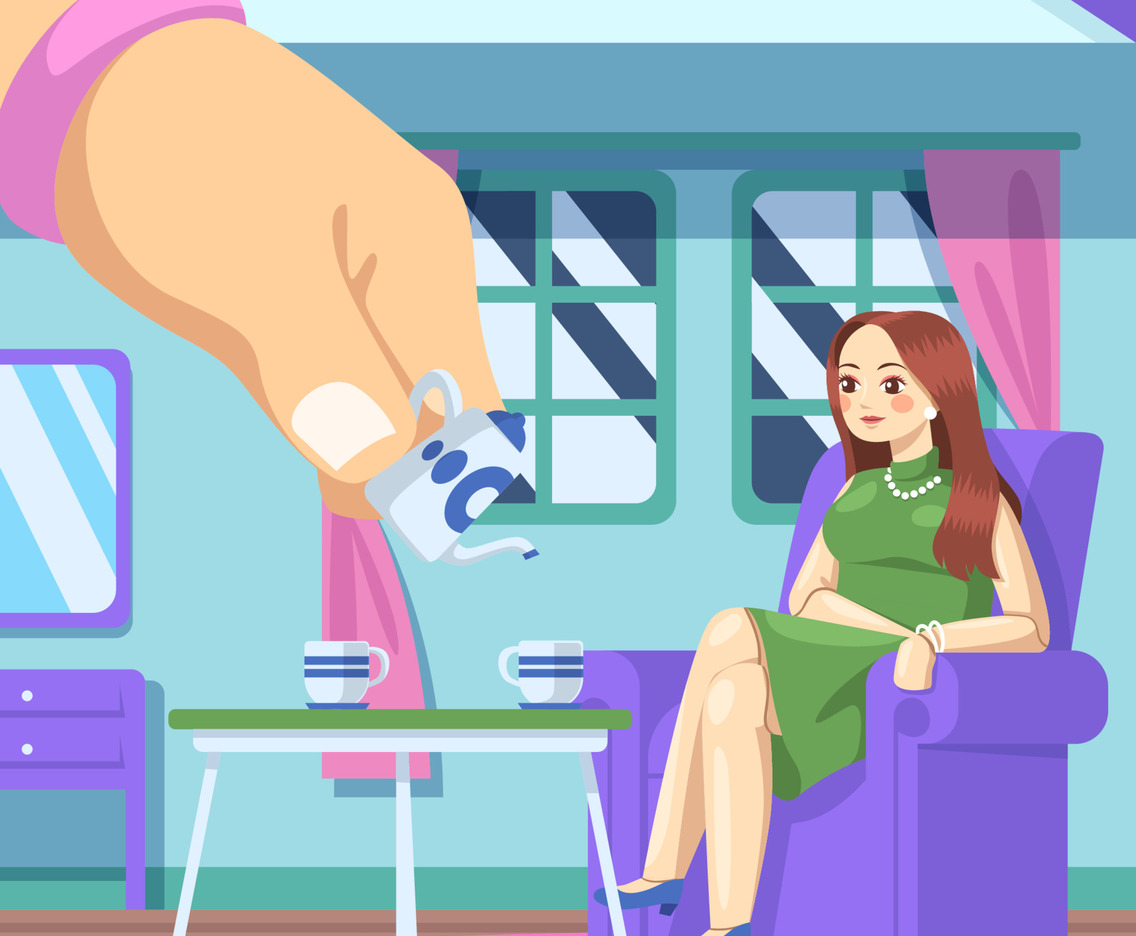 Girl Hand Pouring Water Into a Tiny Cup Inside the Doll's House
