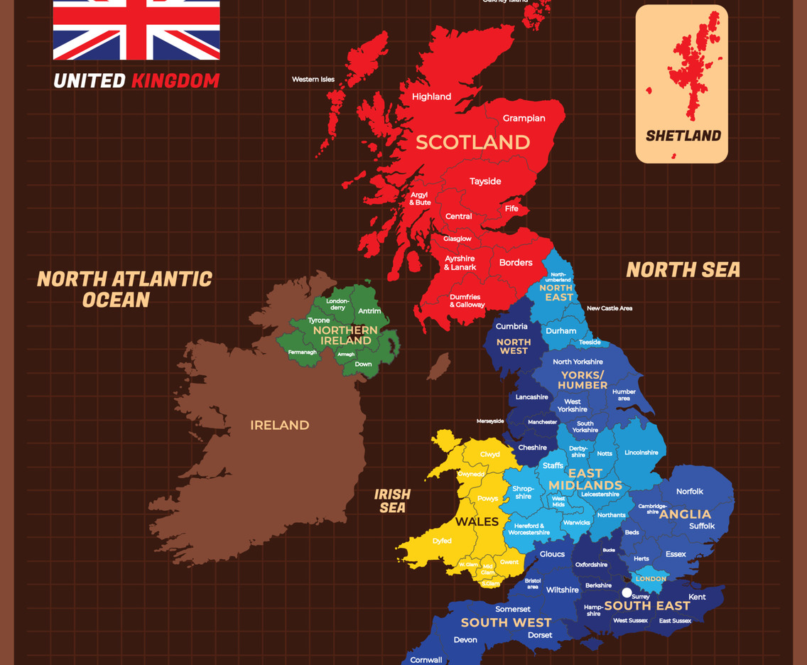 Simple United Kingdom Country Map Division