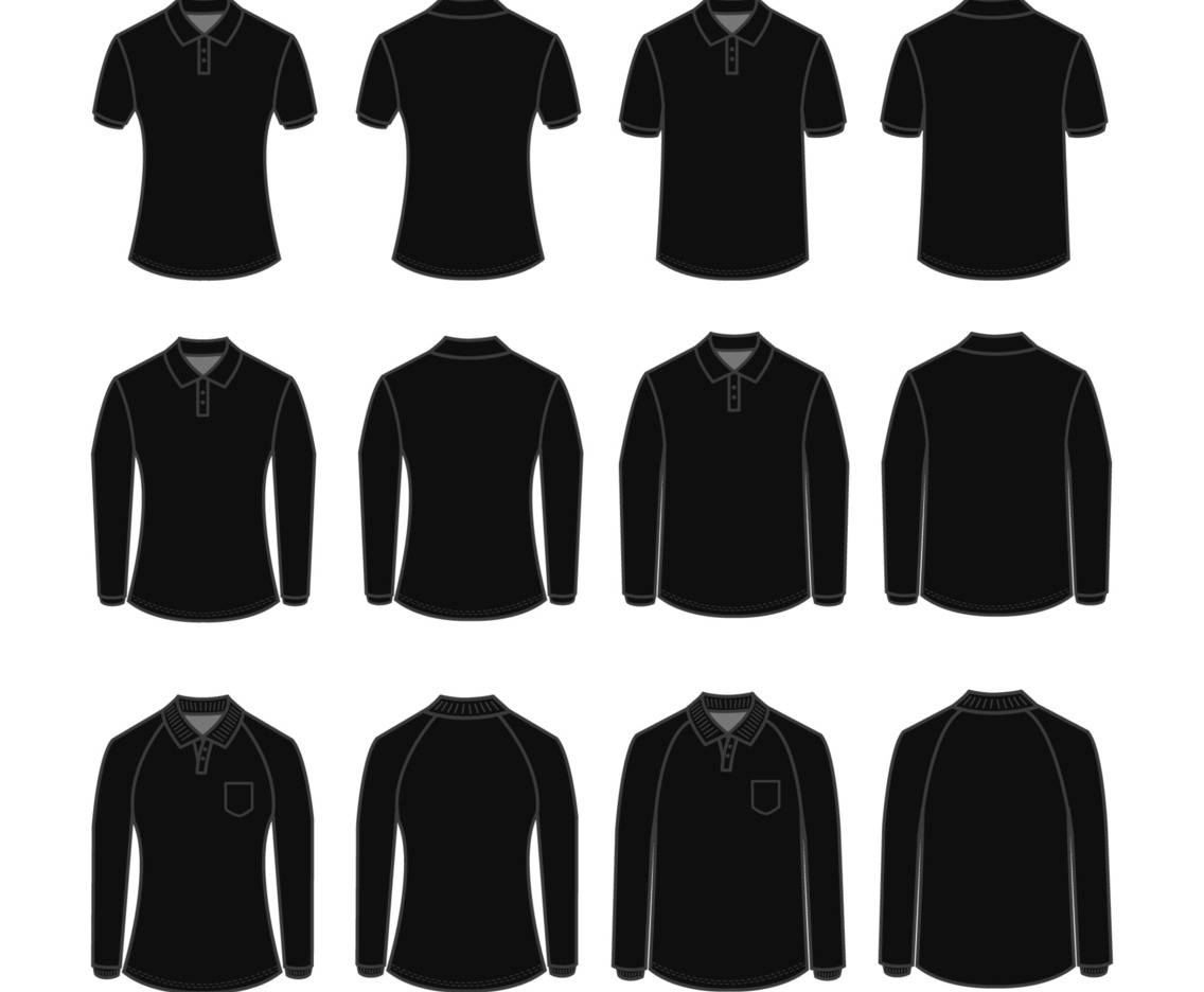 Black Polo Shirt Mockup Template Outline