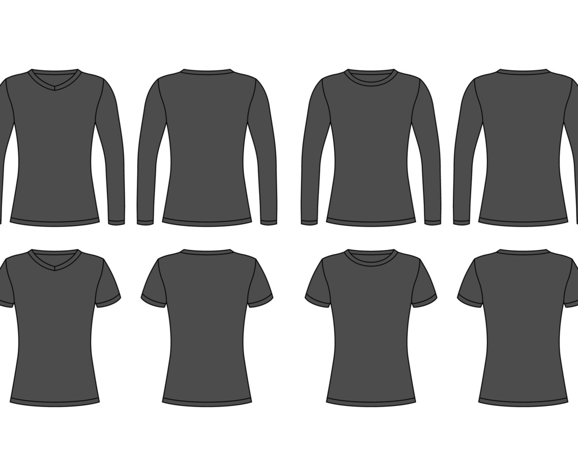 Women Black T-Shirt With Long And Short Sleeve Mock Up Template