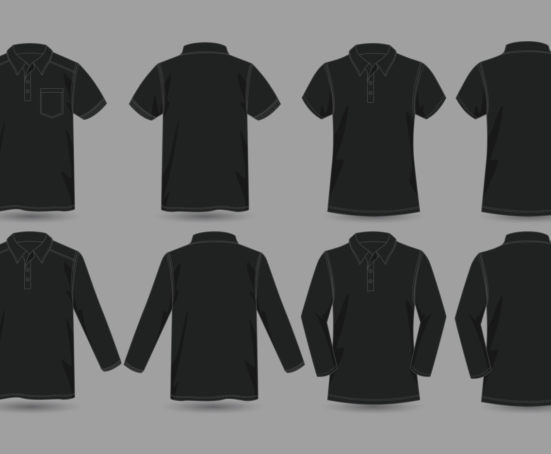 Black Polo Shirt Mockup Template with Outline