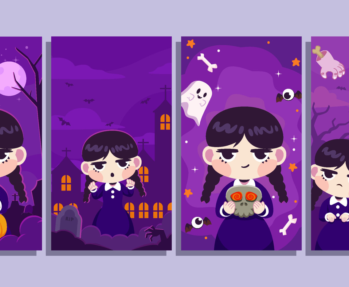 Cute Gothic Girl in Halloween Social Media Story Posts