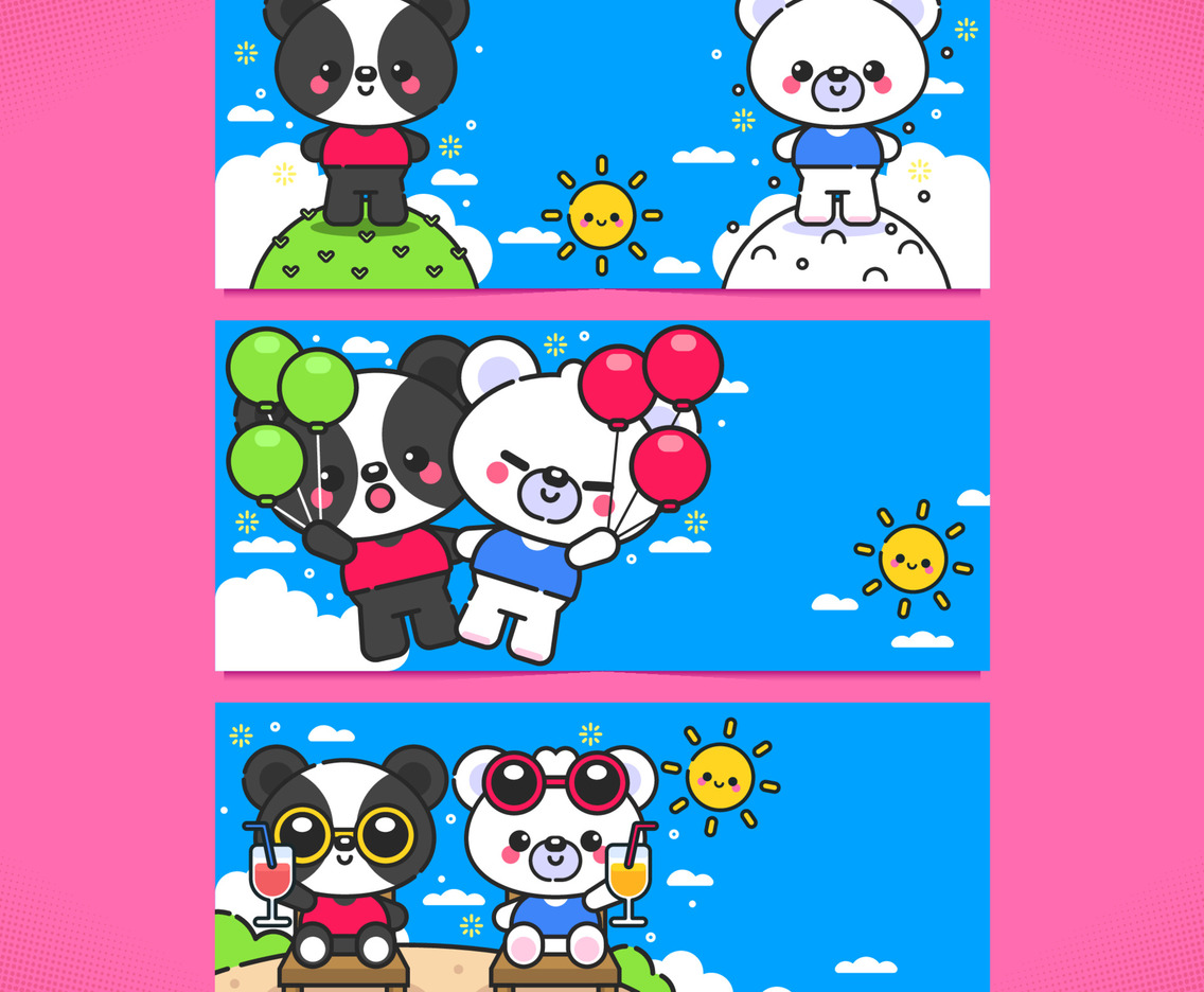 Cute Panda And Polar Bear Horizontal Banner