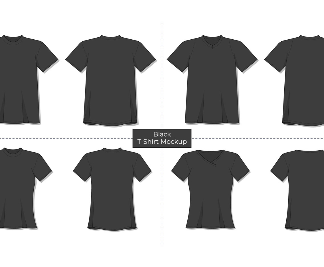 Black Tshirt Male And Female With Short Sleeves Mockup