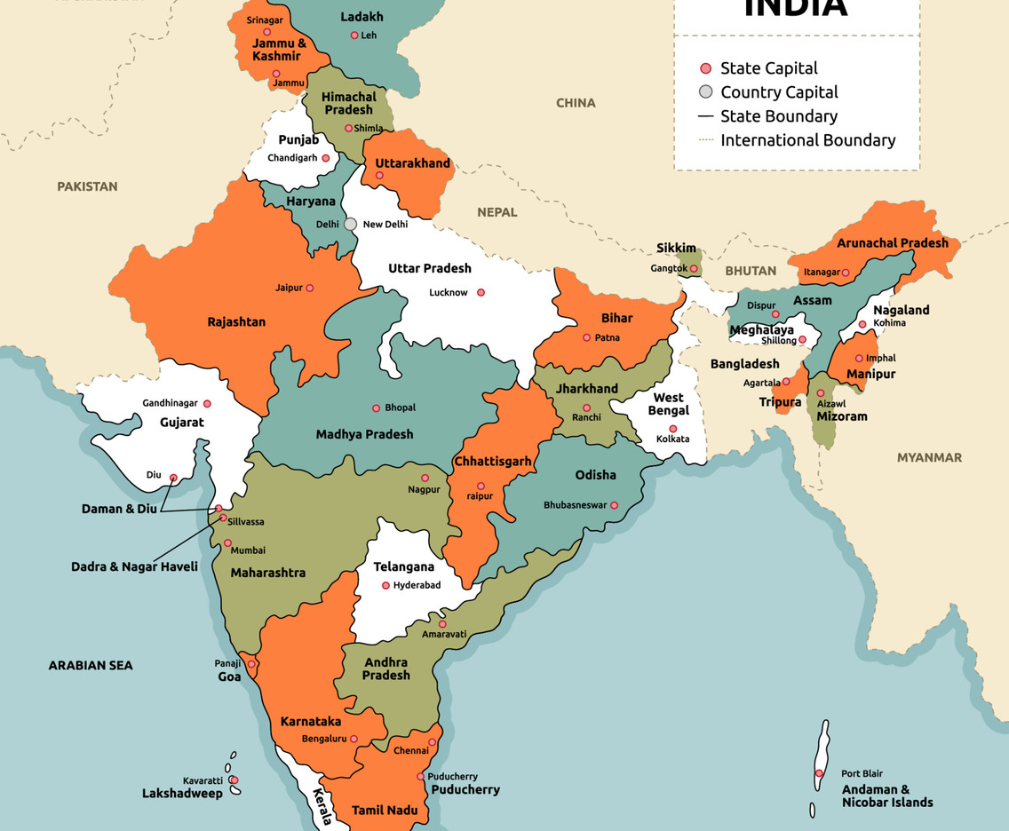 Detailed Country Map of India