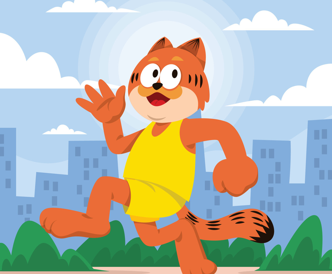 The Orange Cat Jogging In Town