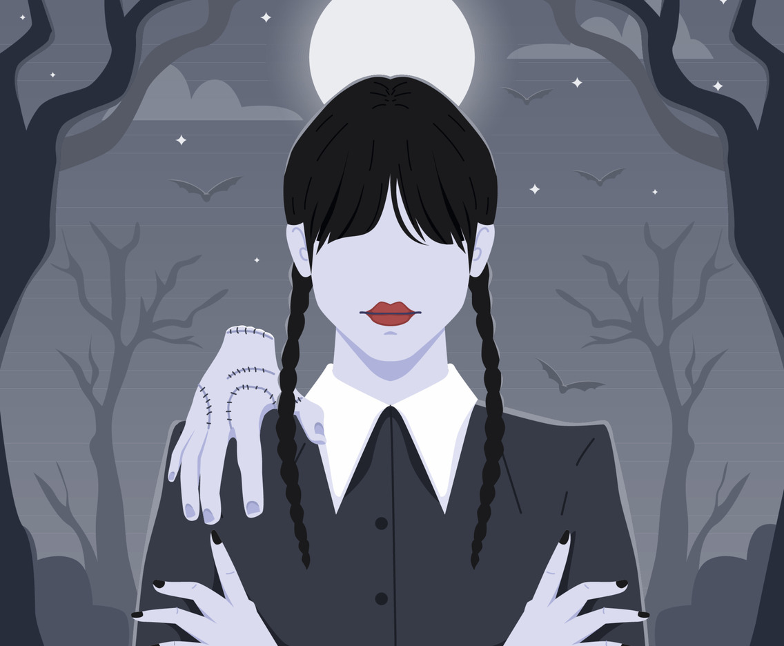 Gothic Girl Mysterious in Black Dress at Midnight