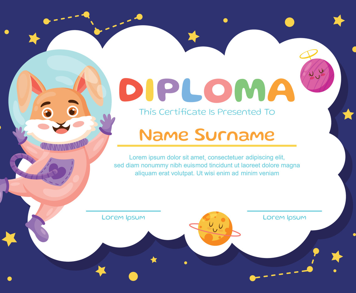 Colorful Children Certificate Astronaut Theme