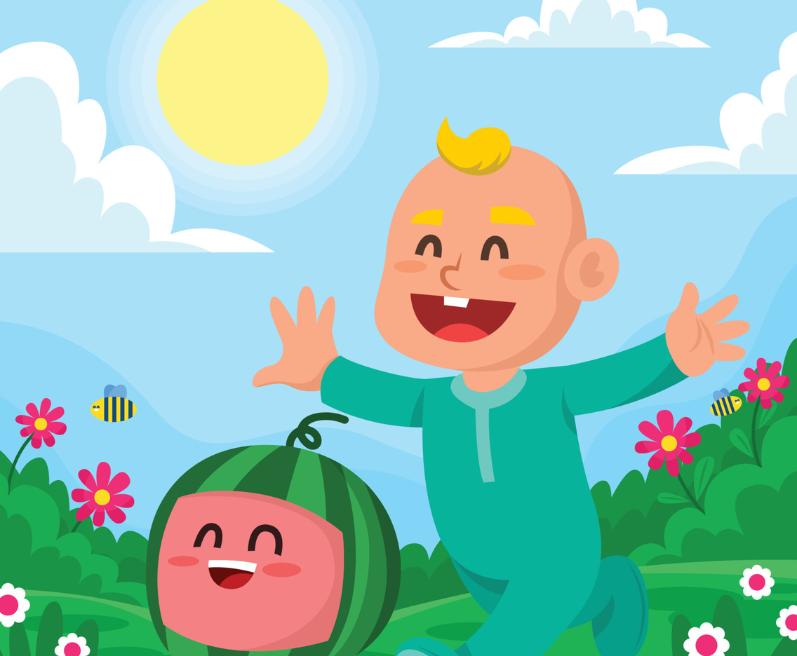 Little Baby Playing With Watermelon Doll