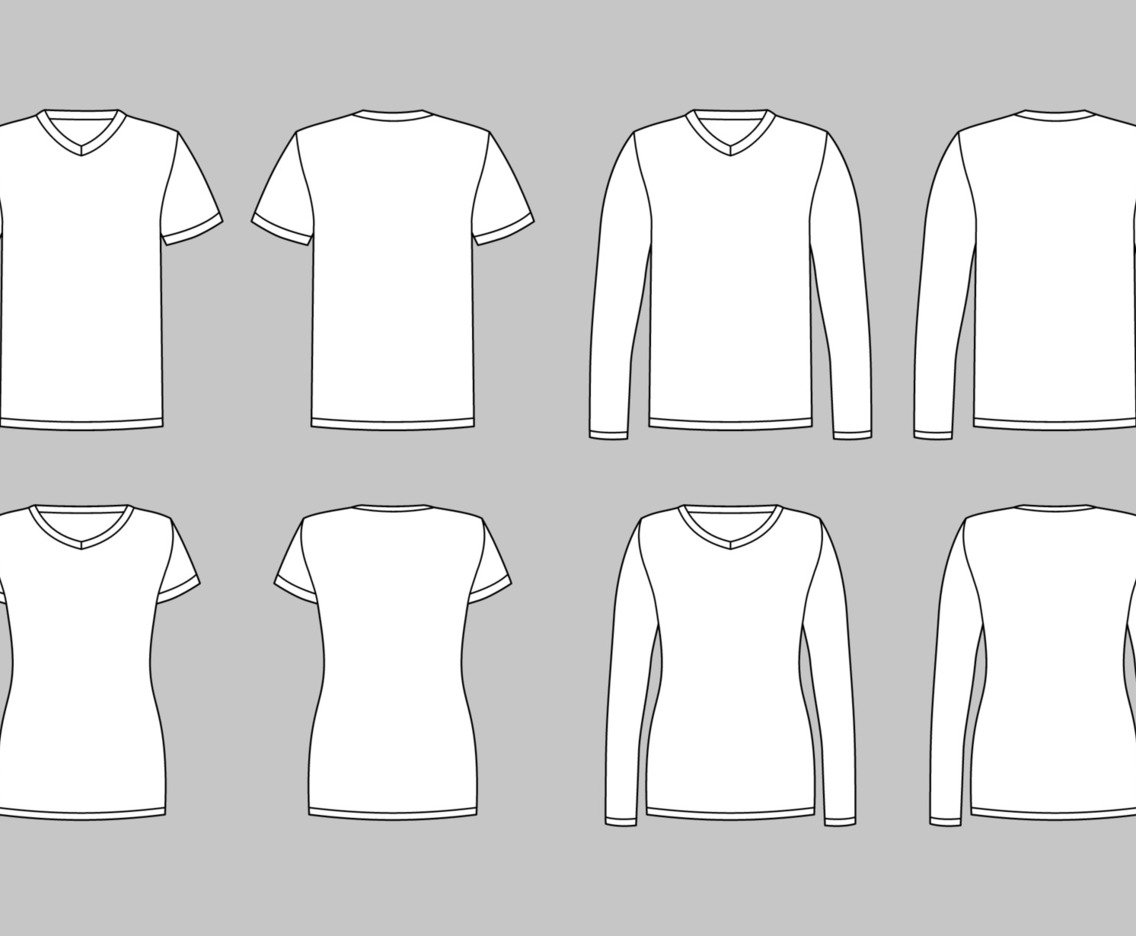 Men And Women White V  Neck T-shirt Template