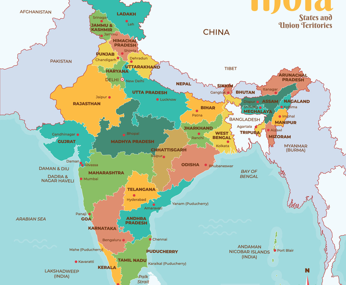 Detailed India Map States and Union Teritories