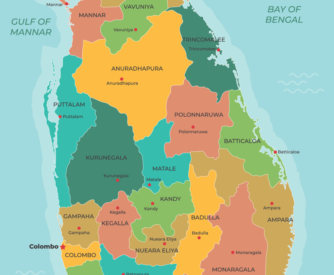 Detailed Sri Lanka Map States and Union Teritories