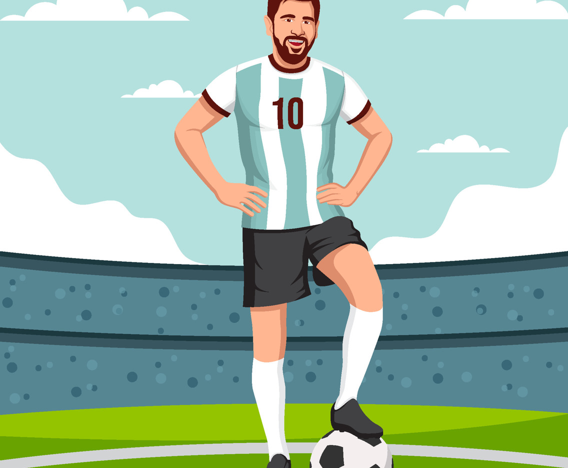 Famous Soccer Player with the Ball in Stadium