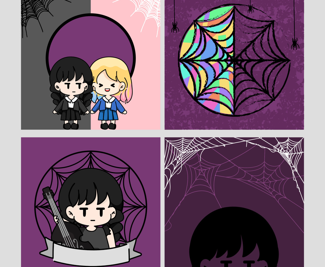 Cute Chibi Cartoon in Dark and Colorful Style for Social Media Template