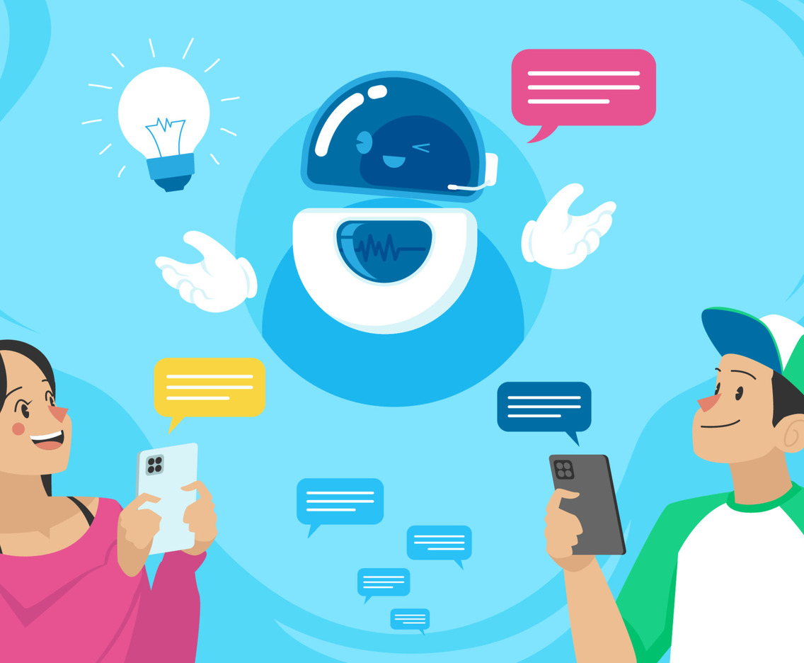 Young Girl and Young Man Have a Conversation with Chatbot