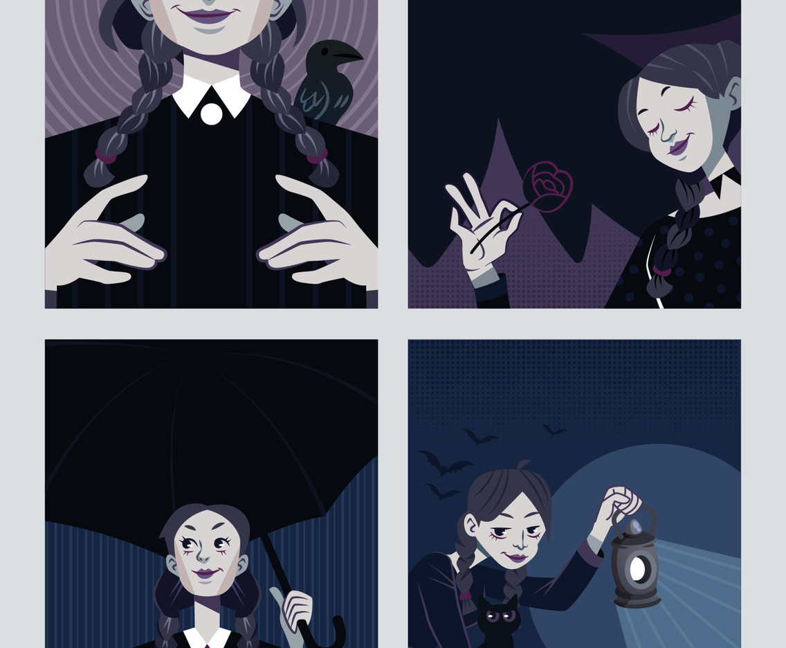 A Gothic Girl In A Black Dress Social Media Template Design