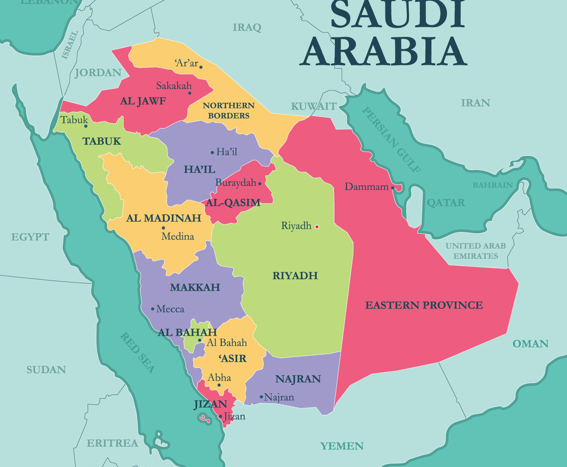 Saudi Arabia States and Capitals Map