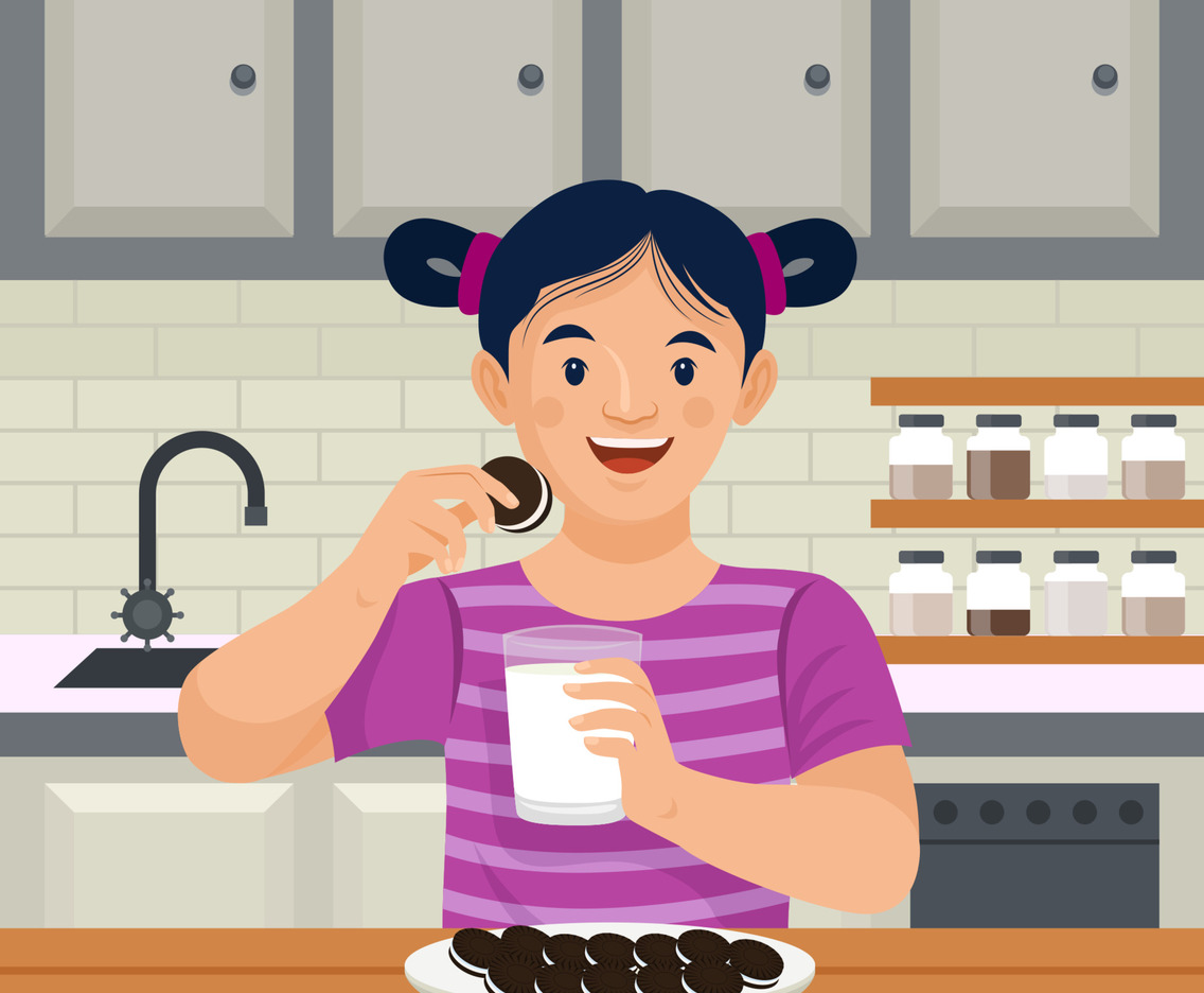 Cute Girl Enjoying Biscuits With a Glass Of Milk